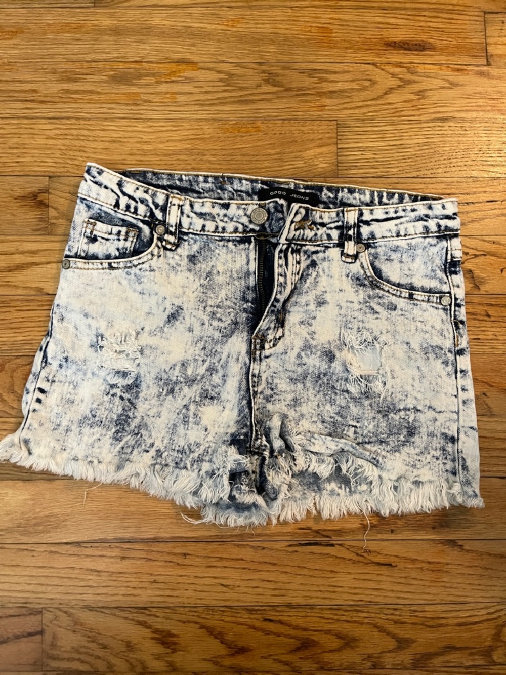 GOGO Acid Wash Distressed Denim Shorts - Light Blue